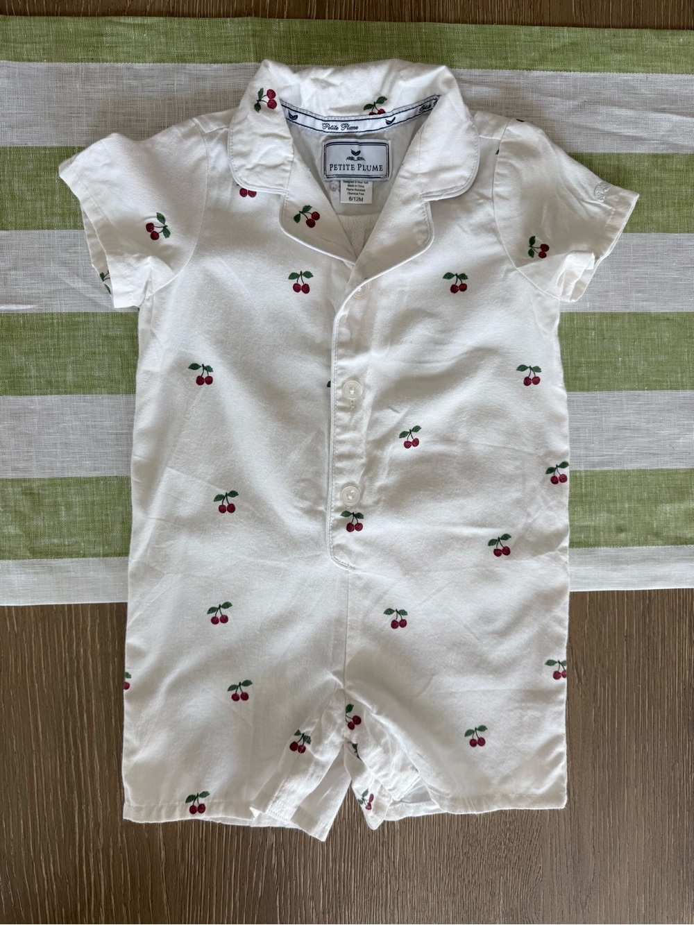 Petite Plume x Maisonette White Cherry-Print Baby Romper